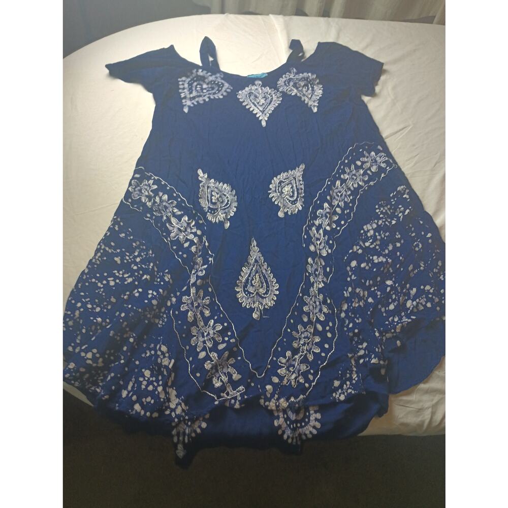AQUA BEACH Paisley Blue Oversized Medium Dress Boho Beach Vacation Outdoors